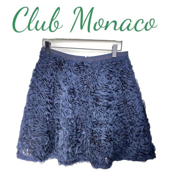 CLUB MONACO DAVIN RUFFLED NAVY BLUE CHIFFON A-LINE SKIRT Size 4 - Picture 8 of 11
